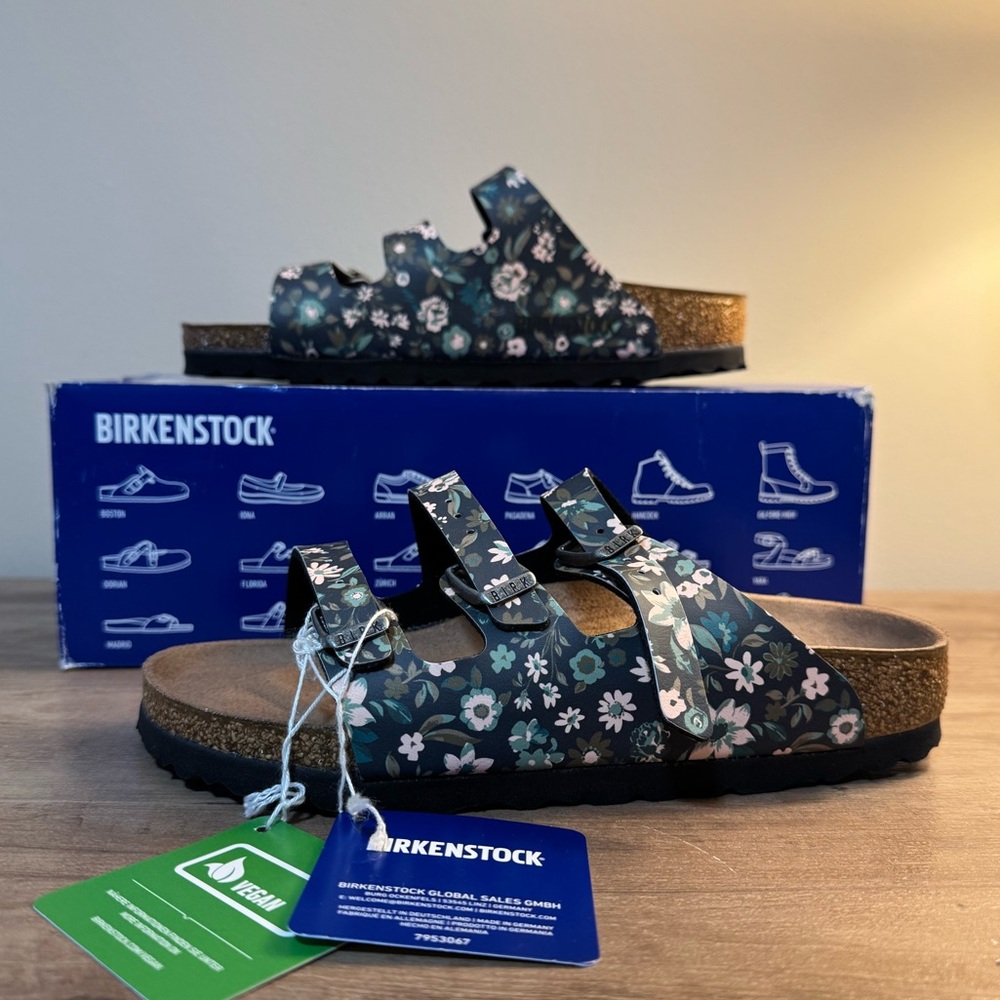 Birkenstock Florida Fresh with Vegan Footbed in Magical Flower Dark Teal